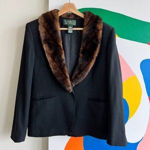 Lauren by Ralph Lauren Faux Fur Collar 100% Wool Blazer